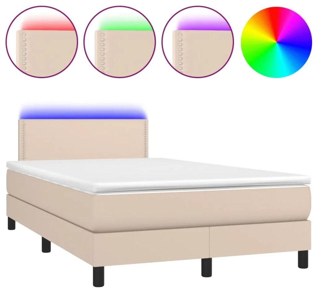 vidaXL Κρεβάτι Boxspring Στρώμα&LED Καπουτσίνο 120x190 εκ. Συνθ. Δέρμα