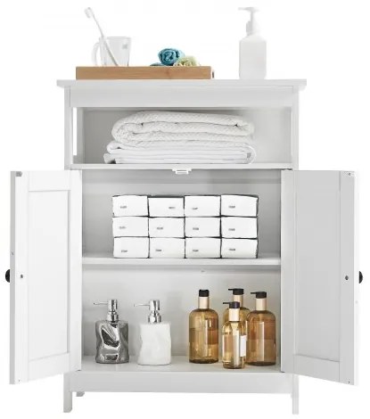 VEVOR Wooden Bathroom Floor Cabinet Storage 3-Tier with Adjustable Shelf White