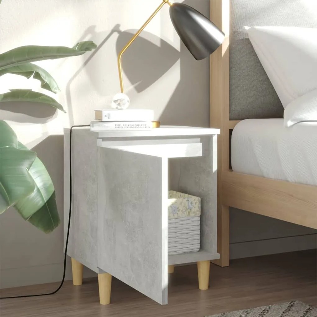 vidaXL Κομοδίνα 2 τεμ. Γκρι Σκυροδέμ. 40x30x50 εκ. Μασίφ Ξύλινα Πόδια