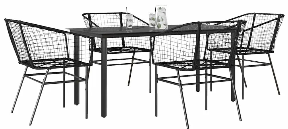 vidaXL Σετ Τραπεζαρίας Κήπου 5 Τεμαχίων Μαύρο Συνθετικό Ρατάν/Γυαλί