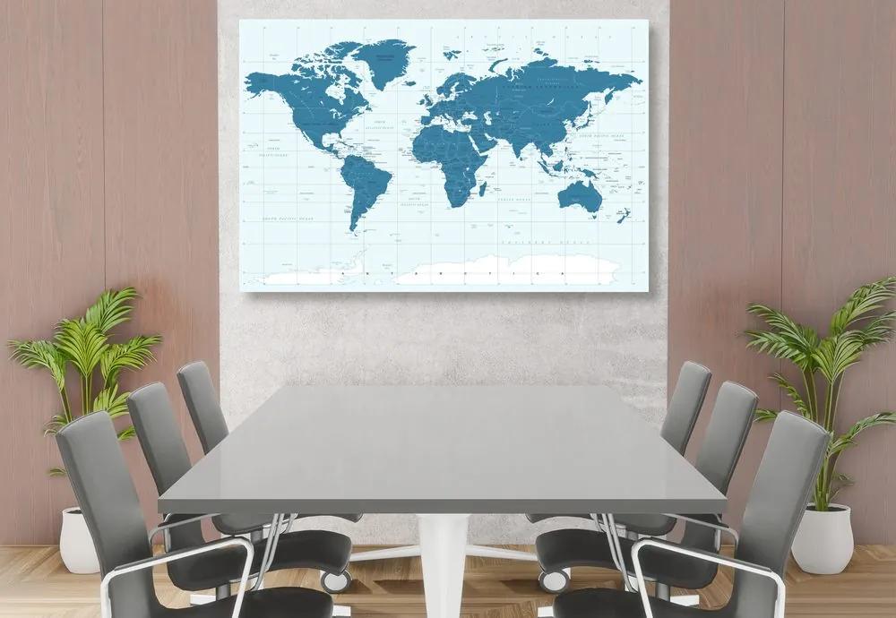 Εικόνα στο φελλό ενός πολιτικού χάρτη του κόσμου σε μπλε - 120x80  wooden