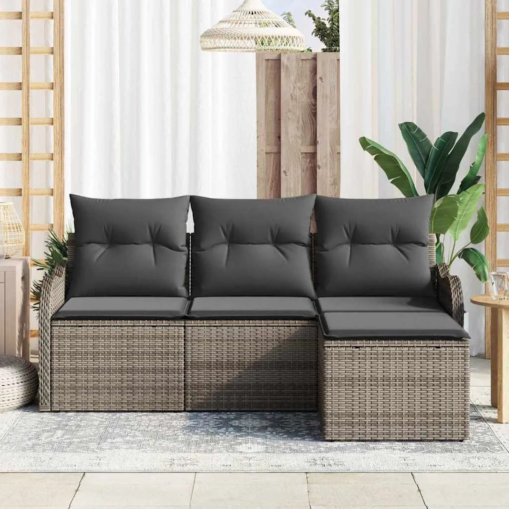vidaXL Σετ Καναπέ Κήπου με μαξιλάρι 4 pcs Γκρι Πολυ ράταν