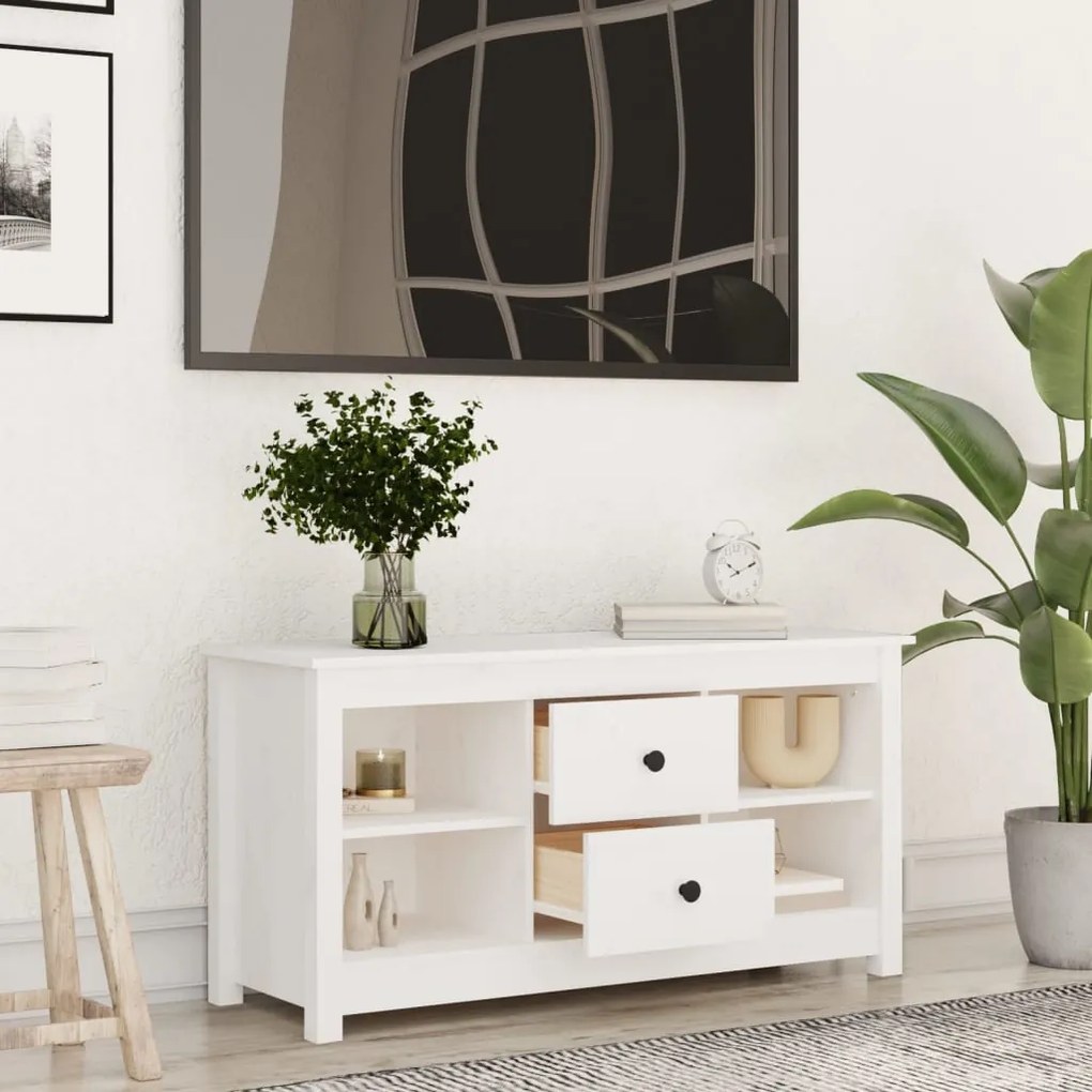 vidaXL Έπιπλο Τηλεόρασης Λευκό 103x36,5x52 εκ. από Μασίφ Ξύλο Πεύκου