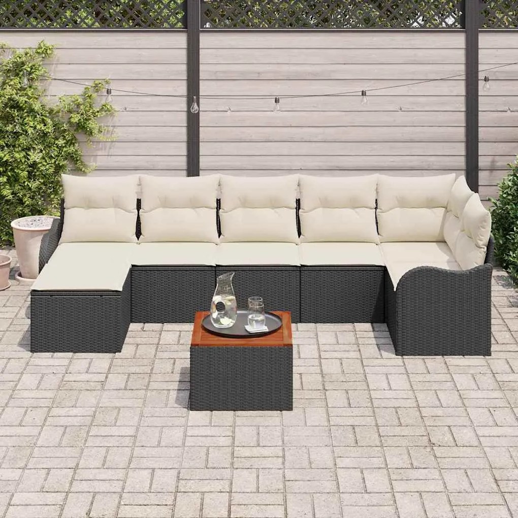 vidaXL Σετ Καναπέ Κήπου 8 pcs Μαύρο Πολυ ράταν