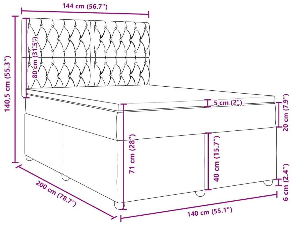 Κρεβάτι Boxspring με Στρώμα Ανοιχτό Γκρι 140x200 εκ. Υφασμάτινο - Γκρι