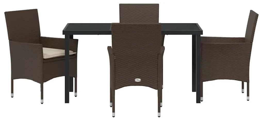 vidaXL Σέτ φαγητού για κήπο με μαξιλάρι 5 pcs Καφέ συνθετικό ρατάν