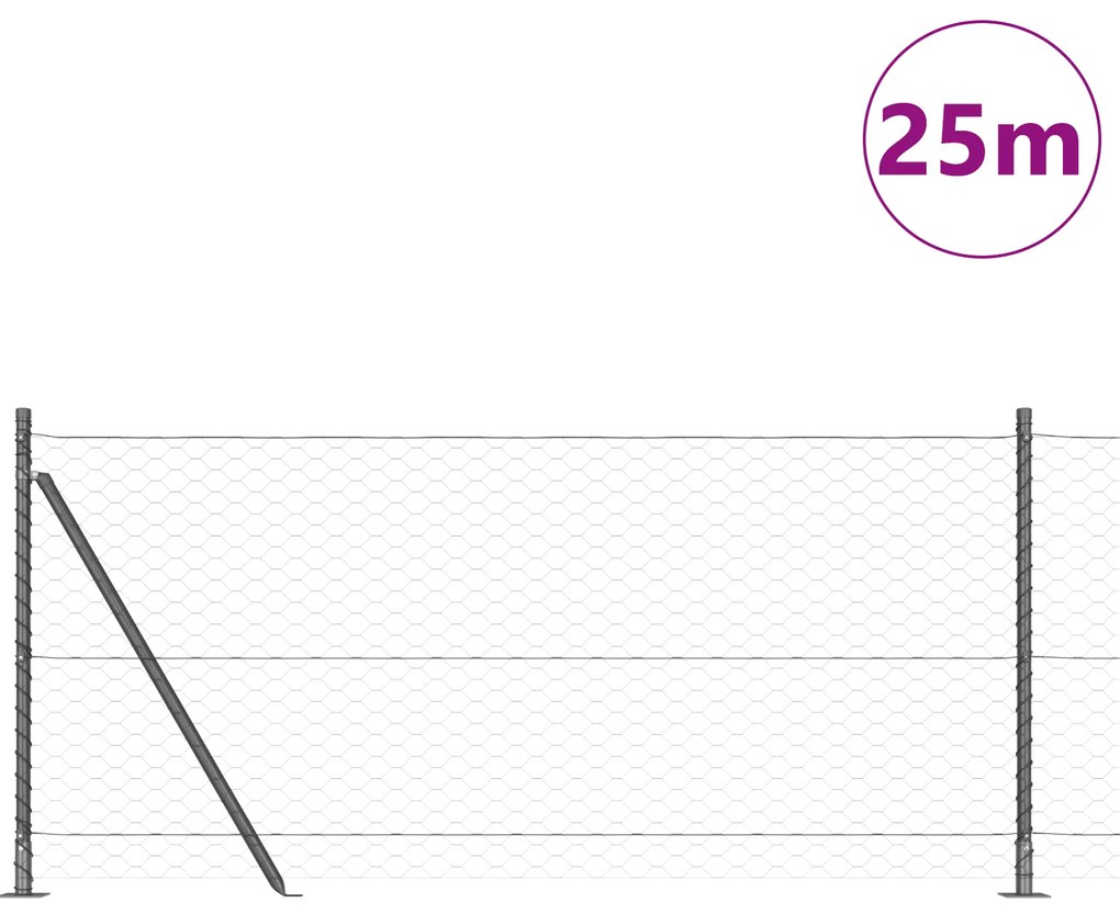 vidaXL Φράχτης Hexagon  Γκρι 0.8x25 μ Ατσάλι