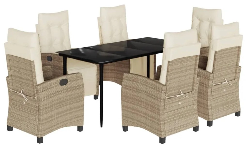 vidaXL Σετ Τραπεζαρίας Κήπου 7 τεμ. Μπεζ Συνθετικό Ρατάν με Μαξιλάρια