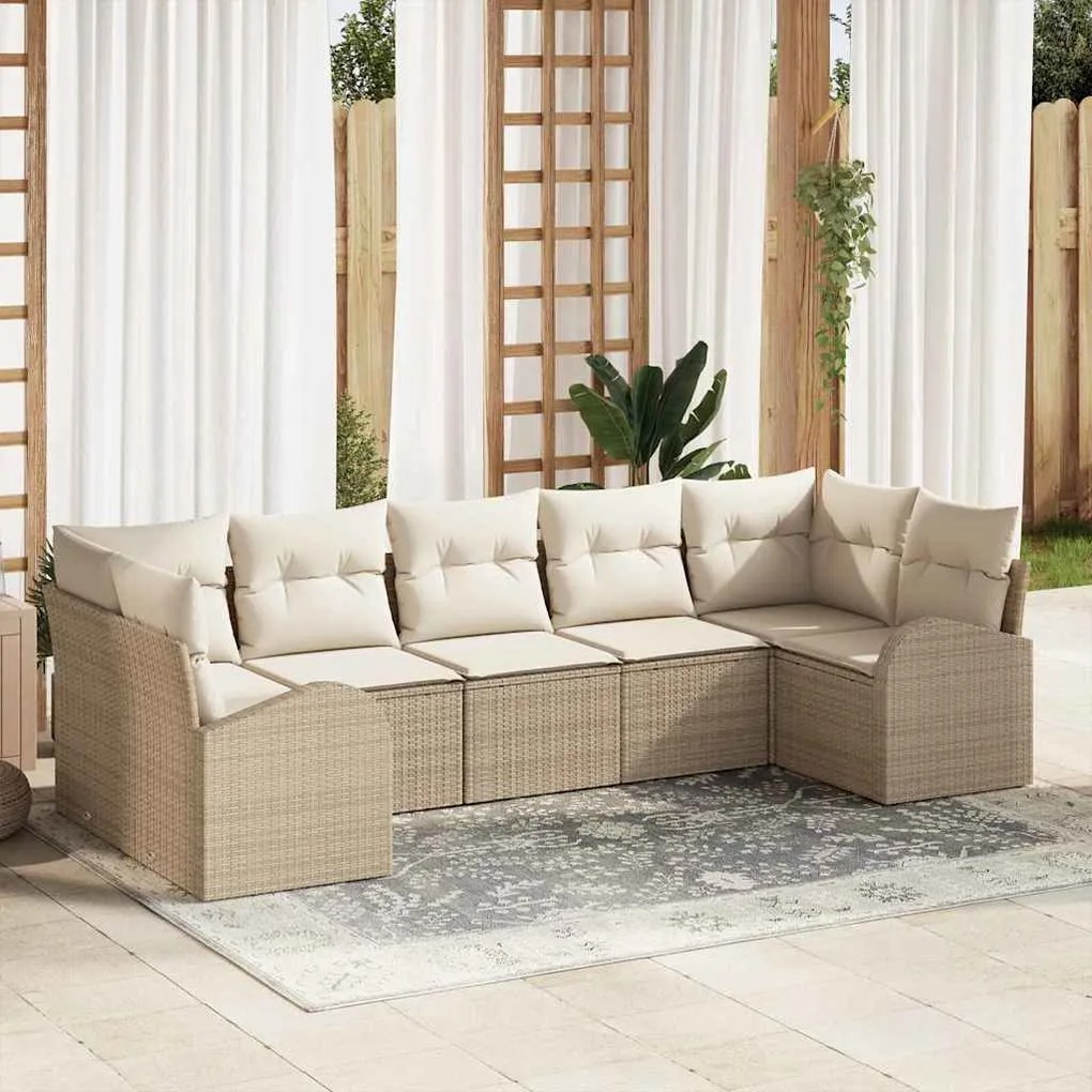 vidaXL Σετ Καναπέ Κήπου με μαξιλάρι 7 pcs Beige, λευκό Πολυ ράταν