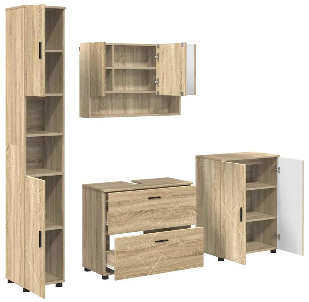 vidaXL Σετ Επίπλων Μπάνιου με ράφι 4 pcs Sonoma Δρυς 30 x 35 x 192 εκ.