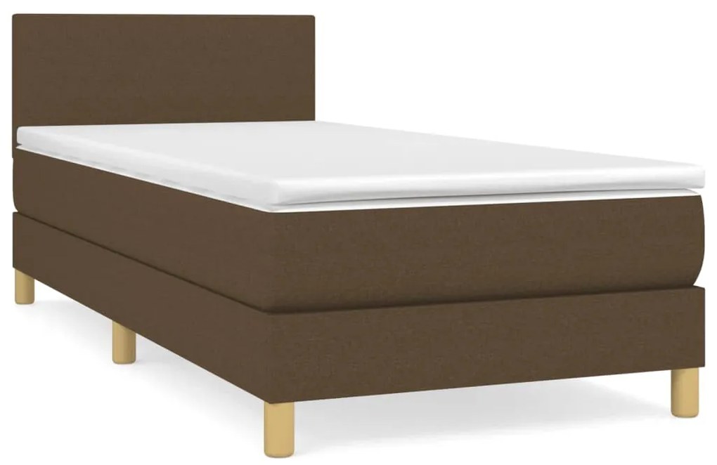 Κρεβάτι Boxspring με Στρώμα Σκούρο Καφέ 90x200 εκ. Υφασμάτινο - Καφέ