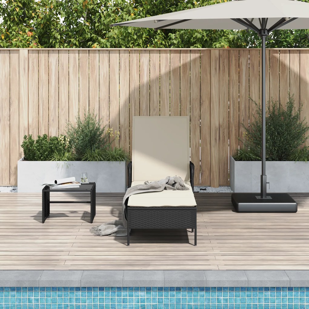 vidaXL Ξαπλώστρα Μαύρη και Κρεμ PE Ρατάν 157 x 55 x 92 εκ.