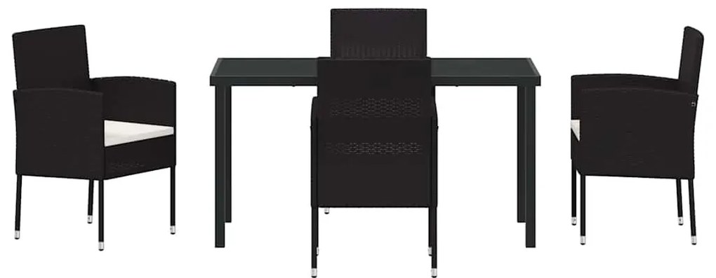 vidaXL Σέτ φαγητού για κήπο με μαξιλάρι 5 pcs Μαύρο Πολυ ράταν