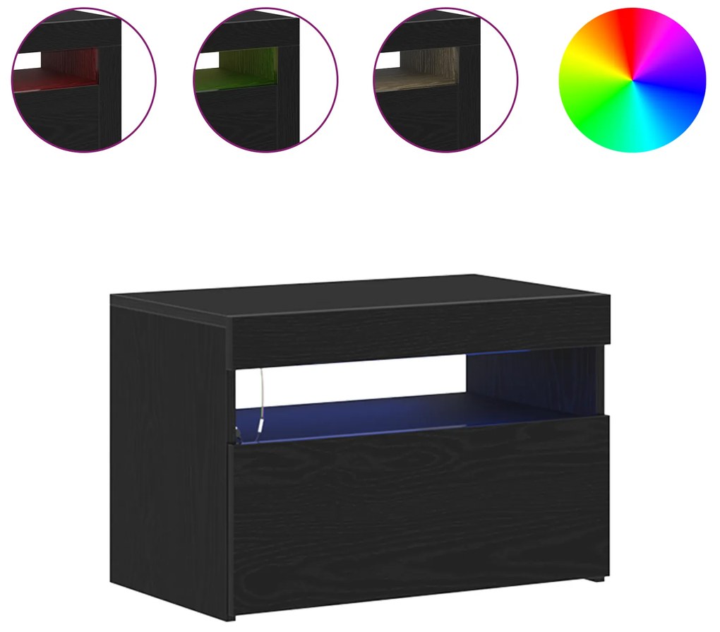 vidaXL Κομοδίνο με LED Φώτα Μαύρη Δρυός 60x35x40 εκ. Ξύλινα