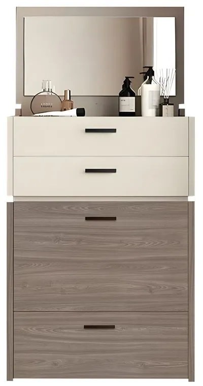 WOODWELL Ε7353,2VANITY Τουαλέτα με ενσωματωμένο Καθρέπτη &amp; Σκαμπό Απόχρωση Sonoma Oak-Cream 60x45x90/130cm Ε7353,2