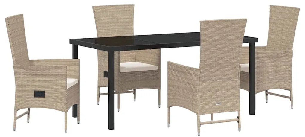 vidaXL Σέτ φαγητού για κήπο με μαξιλάρι 5 pcs Μπεζ συνθετικό ρατάν