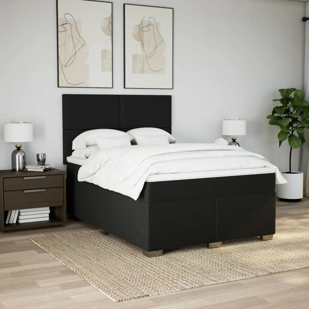 vidaXL Κρεβάτι Boxspring με Στρώμα Μαύρο 140x190 εκ. Υφασμάτινο