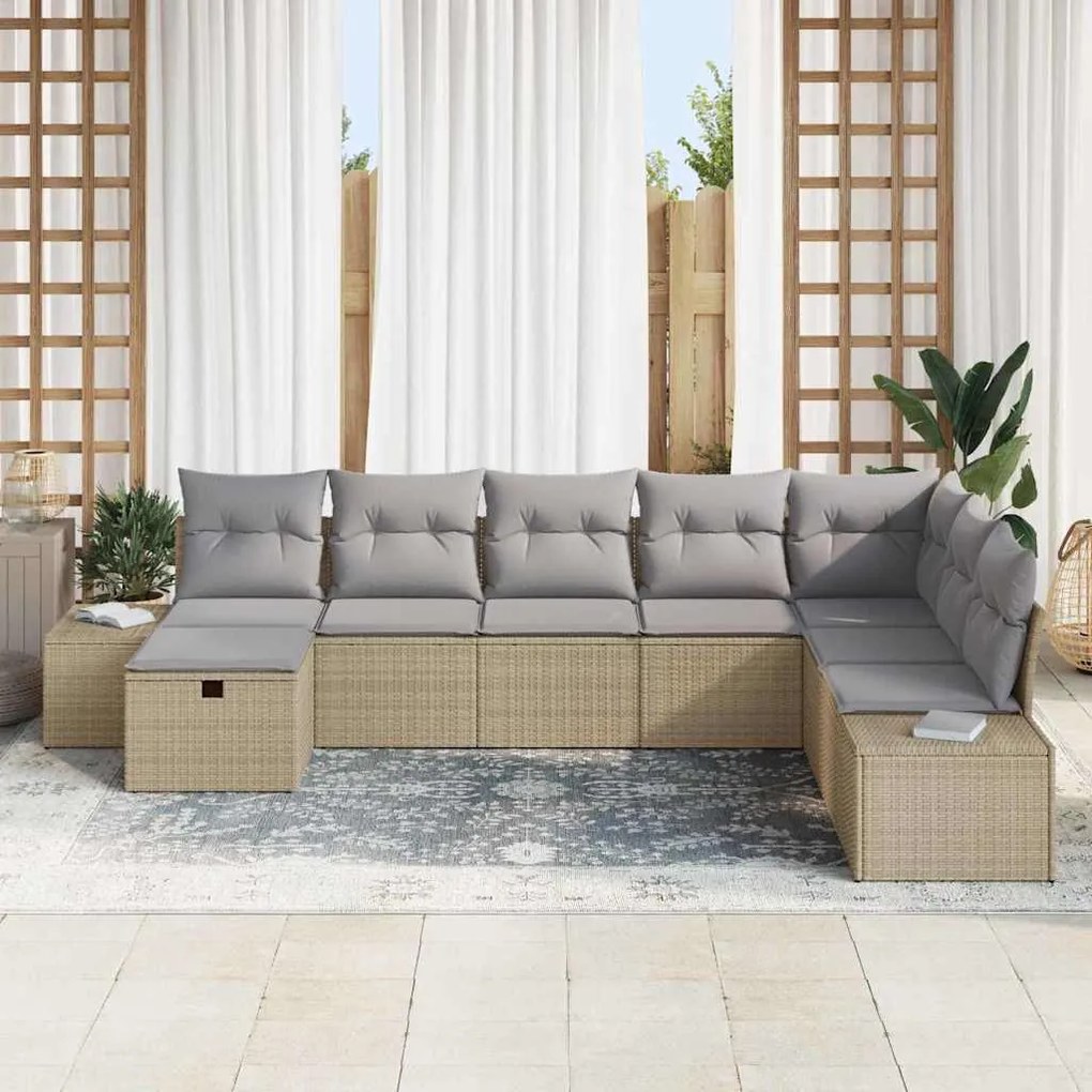 vidaXL Σετ Καναπέ Κήπου με μαξιλάρι 8 pcs Μπεζ Πολυ ράταν