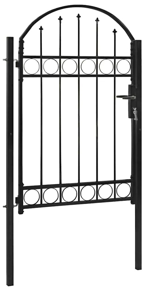 vidaXL Πόρτα Περίφραξης με Αψιδωτή Κορυφή Μαύρη από Ατσάλι 104 x 150 εκ.