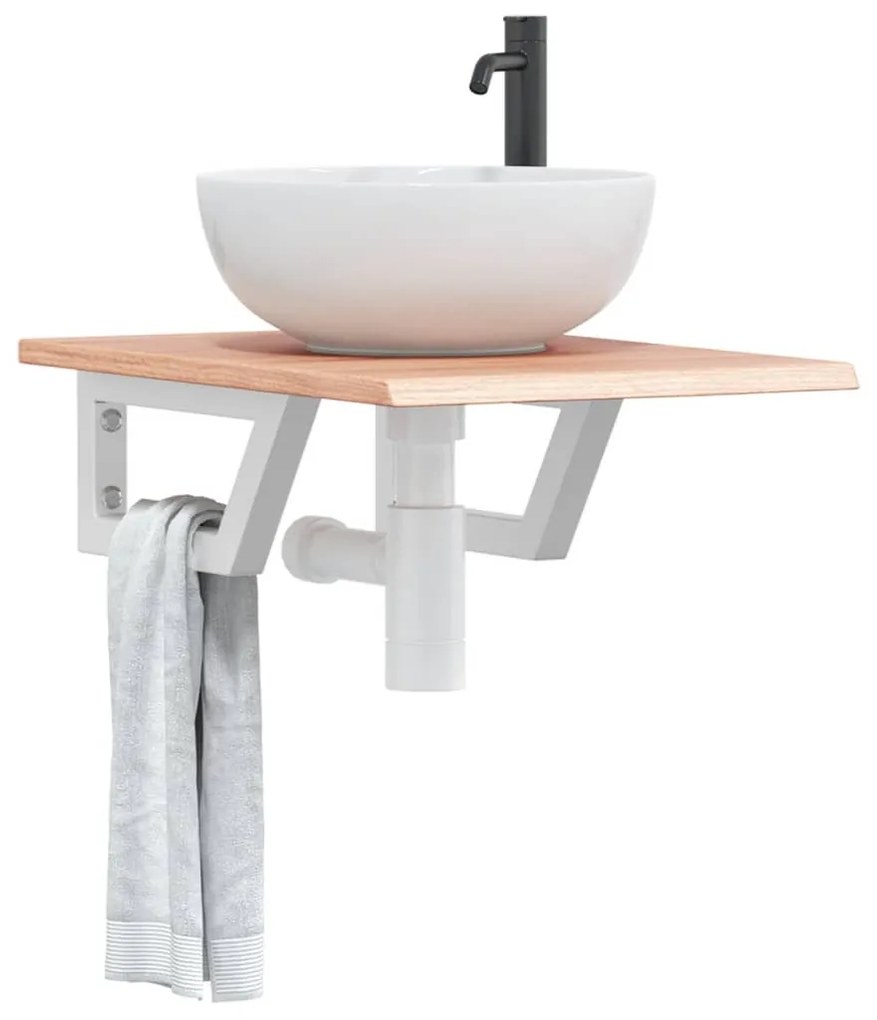 Ράφι Νιπτήρα Τοίχου από Ατσάλι / Μασίφ Ξύλο Δρυός