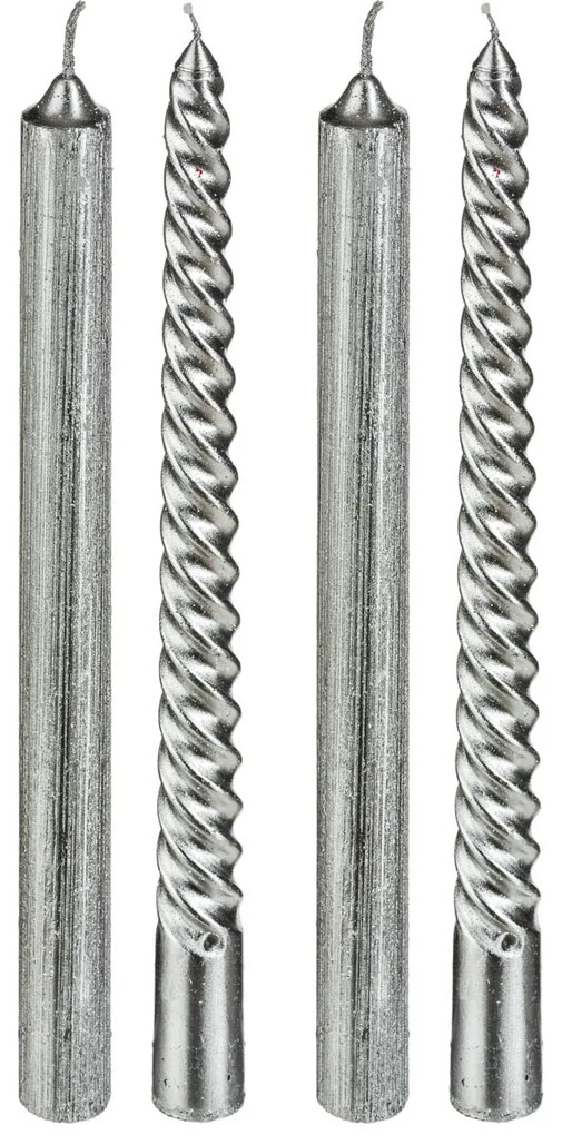 Κεριά Για Κηροπήγιο 25εκ. (Σετ 4τμχ) A-S Glitter Tap Silver 129849AR