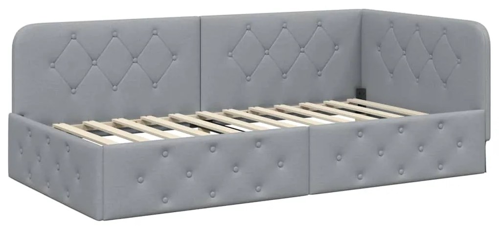 vidaXL Κρεβάτι Γωνίας με στρώμα Ανοιχτό γκρι 100 x 200 cm ύφασμα