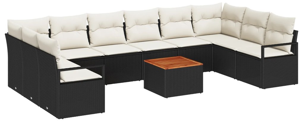vidaXL Σετ Καναπέ Κήπου 11 pcs Μαύρος, λευκός Μεγάλο Πλέξη και Ύφασμα