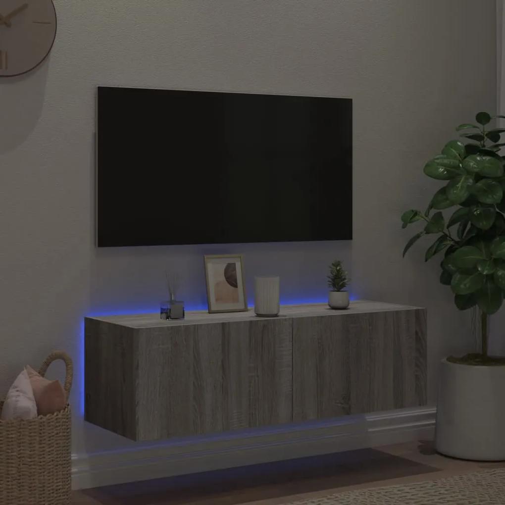 vidaXL Έπιπλο Τοίχου Τηλεόρασης με LED Γκρι Sonoma 100x35x31 εκ.