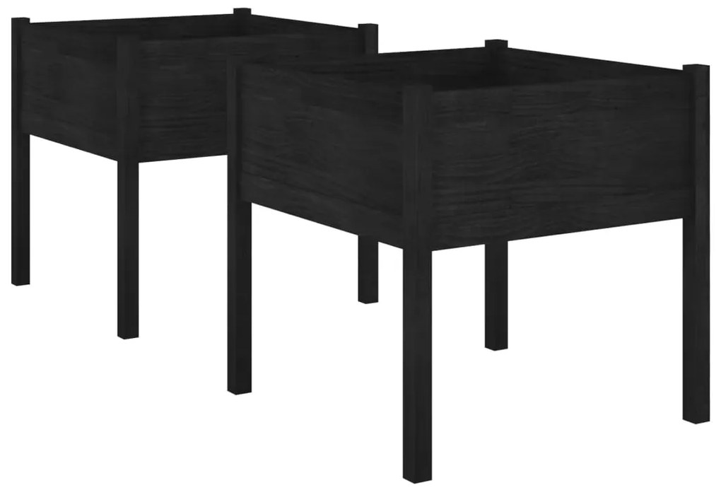 vidaXL Ζαρντινιέρες 2 τεμ. Μαύρο 70 x 70 x 70 εκ. Μασίφ Ξύλο Πεύκου