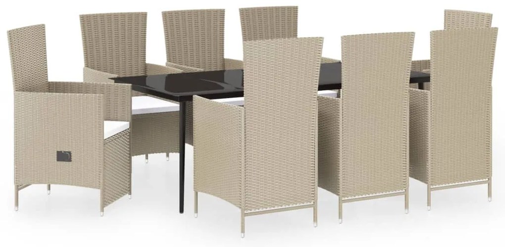 vidaXL Σετ Τραπεζαρίας Κήπου 9 Τεμαχίων Μπεζ με Μαξιλάρια