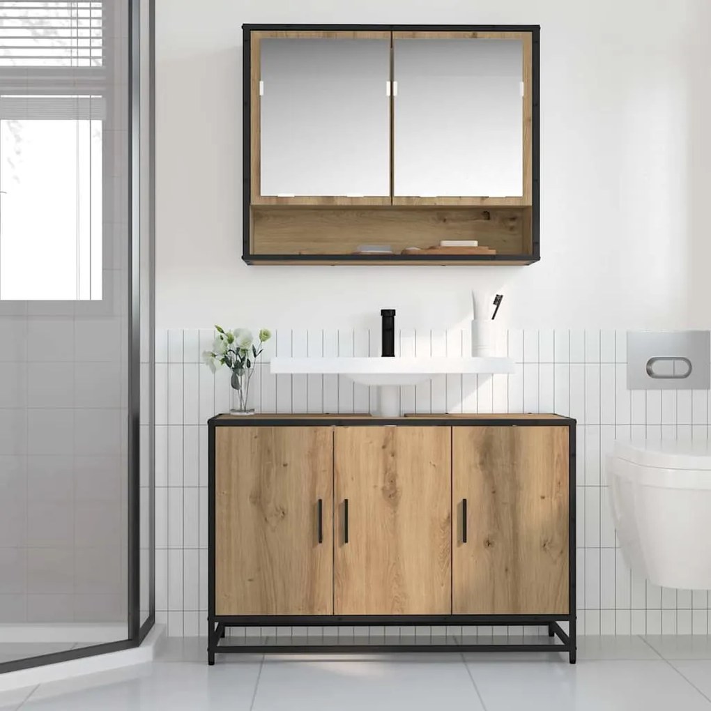 vidaXL Ντουλάπα Νιπτήρα Mπάνιου με ράφι artisan δρυς 90 x 33 x 60 εκ.