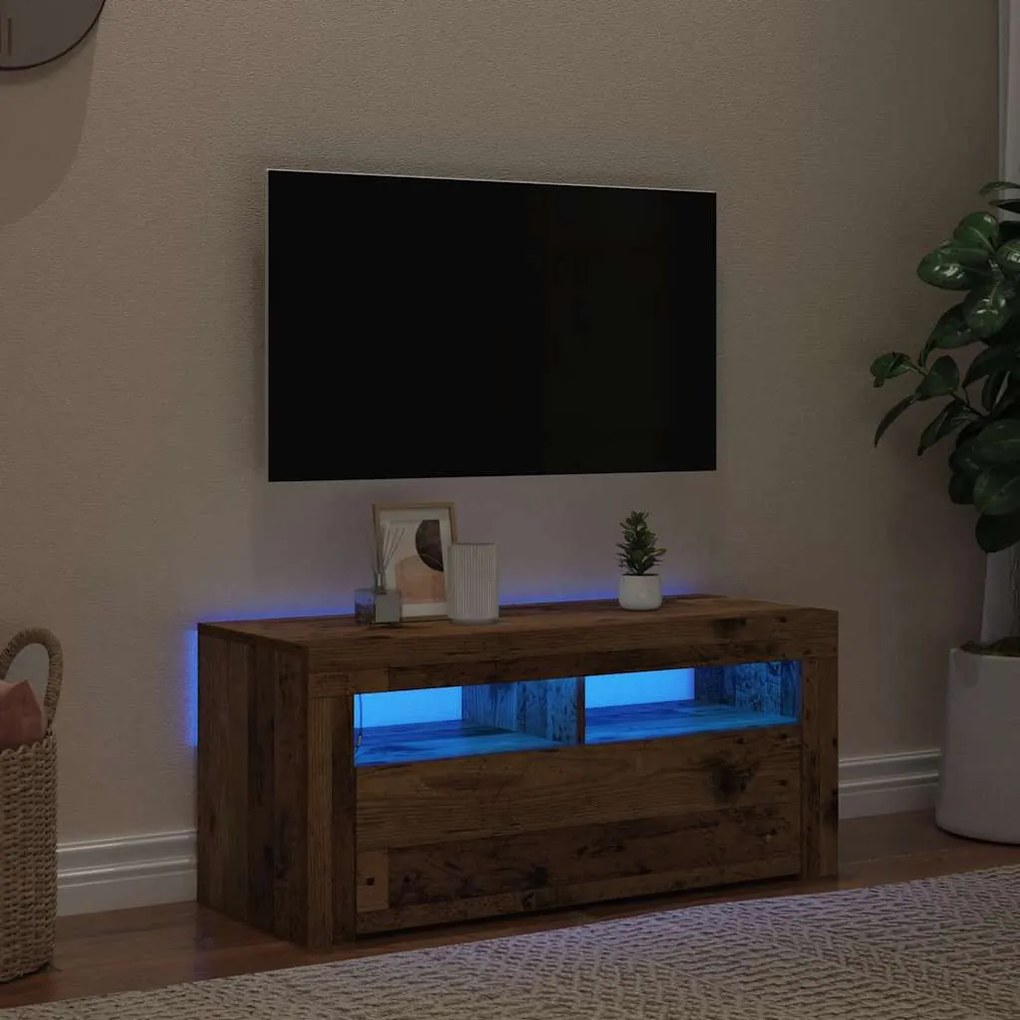 vidaXL Έπιπλο Τηλεόρασης LED Όψη Παλαιού Ξύλου 90x35x40 εκ. Επεξ. Ξύλο