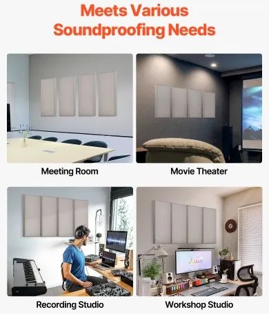 VEVOR 4 PCS Acoustic Wall Panels 2 in Thick 23.6 x 11.8 in Self-adhesive Camel