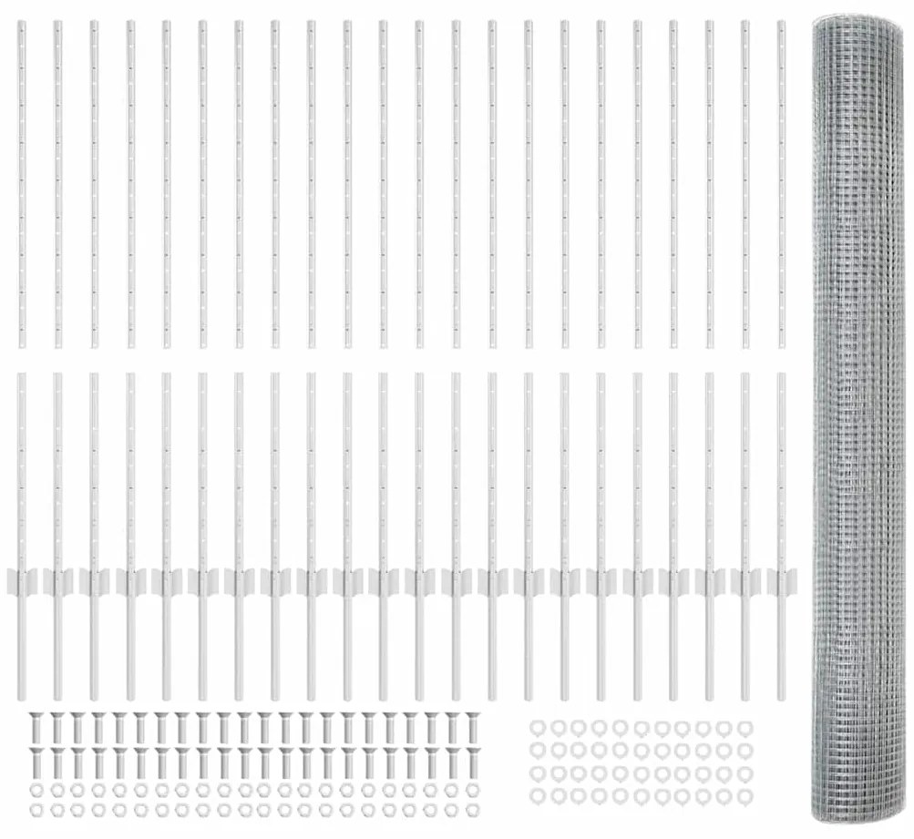 vidaXL Φράχτης με Στήλες. Ασημί 1.2 x 50 m Ατσάλι