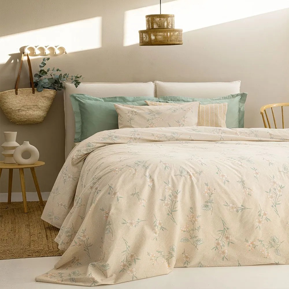 Σεντόνια FL6239 Με Λάστιχο (Σετ 3τμχ) Beige Palamaiki Μονό 110x230cm 100% Cotton