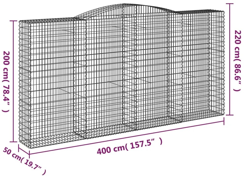 vidaXL Συρματοκιβώτια Τοξωτά 9 τεμ. 400x50x200/220 εκ. Γαλβαν. Ατσάλι