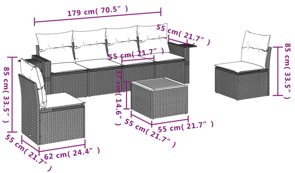 vidaXL Σετ Καναπέ Κήπου 7 τεμ. Μικτό Μπεζ Συνθετικό Ρατάν &amp; Μαξιλάρια
