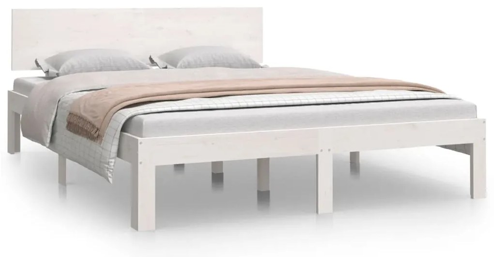 vidaXL Πλαίσιο Κρεβατιού Λευκό 135x190 εκ. από Μασίφ Ξύλο Double