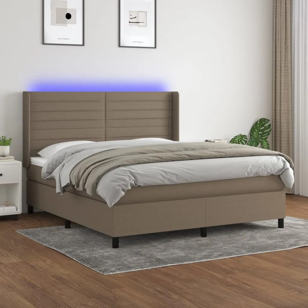 Κρεβάτι Boxspring με Στρώμα & LED Taupe 180x200 εκ. Υφασμάτινο