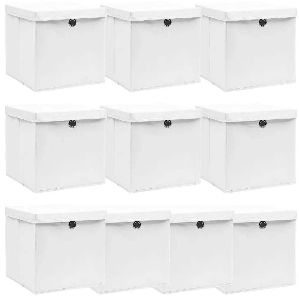 Κουτιά Αποθήκευσης με Καπάκια 10τεμ Λευκά 32x32x32εκ Υφασμάτινα