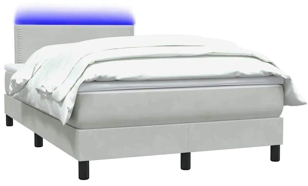 Κρεβάτι Boxspring με Στρώμα Ανοιχτό Γκρι 120x210 εκ. Βελούδινο - Γκρι