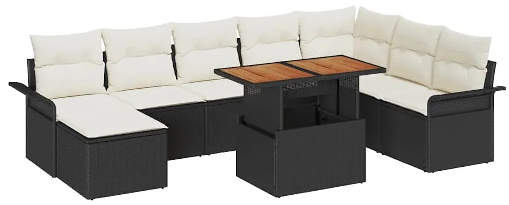 vidaXL Σετ Καναπέ Κήπου με μαξιλάρι 9 pcs Μαύρο και κρεμ