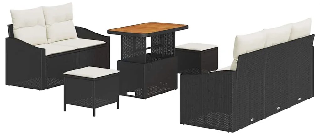vidaXL Σετ Καναπέ Κήπου με μαξιλάρι 8 pcs Μαύρο, Κρέμα 90 x 55 x 71 cm