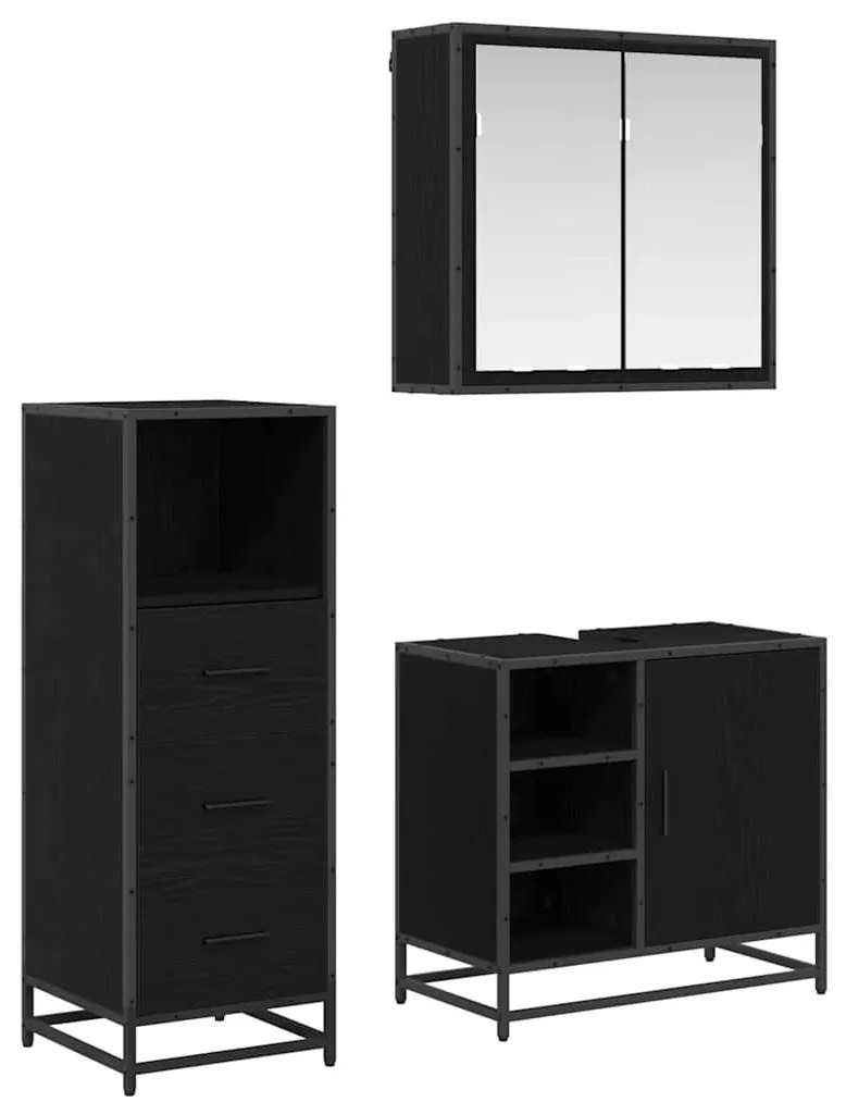vidaXL Σετ Επίπλων Μπάνιου με ράφι 3 pcs Μαύρη Οξυά Επεξεργασμένο ξύλο