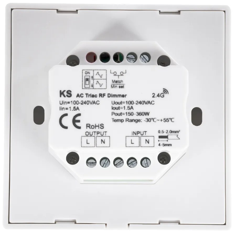 GloboStar® 71456 KS SKYDANCE AC Smart RF 2.4Ghz &amp; Ροοστάτη Triac Dimming AC100-240V σε AC100-240V 1 x 1.5A 360W - Max 1.5A 360W - IP20 - Λευκό Σώμα - Μ8.5 x Π8.5 x Υ5.2cm - 5 Years Warranty