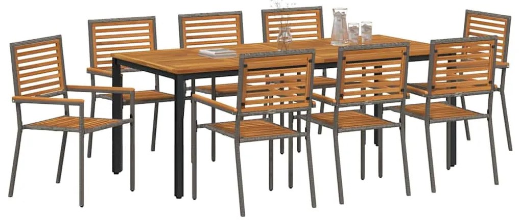 vidaXL Σέτ φαγητού για κήπο 9 pcs Γκρι και Καφέ συνθετικό ρατάν