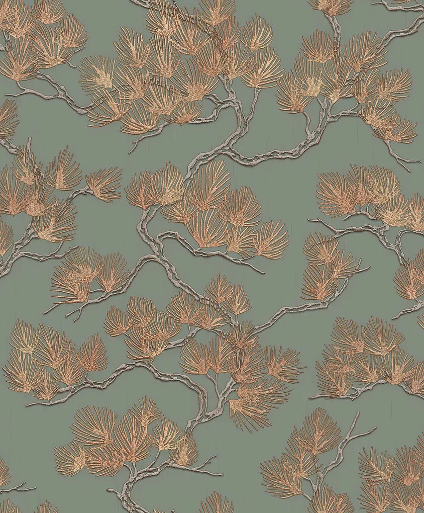 Ταπετσαρία τοίχου Wall Fabric Pine Tree Sage-Gold WF121013 53Χ1005