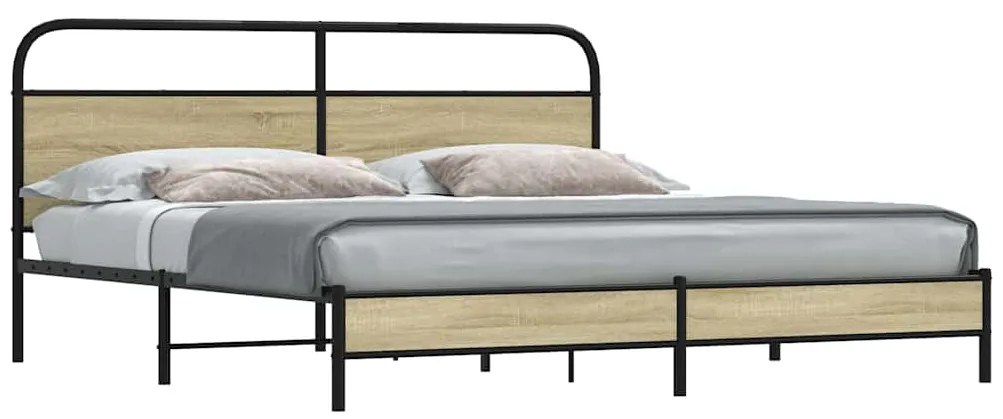 vidaXL Σκελετός Κρεβ. Χωρίς Στρώμα Sonoma Δρυς 183x213 εκ. Μεταλλικό