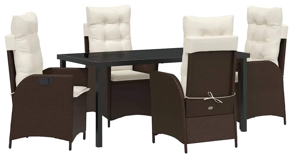 vidaXL Σέτ φαγητού για κήπο με μαξιλάρι 5 pcs Καφέ συνθετικό ρατάν