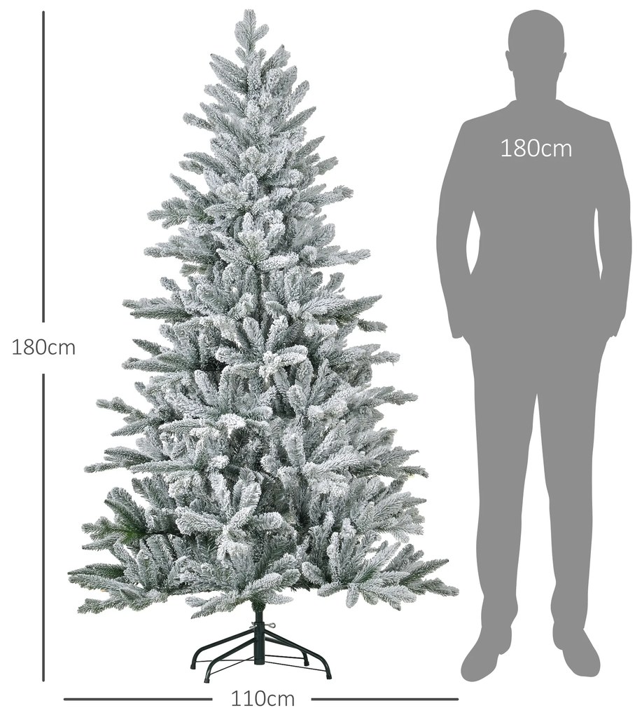 HOMCOM Χριστουγεννιάτικο Δέντρο 180 εκ., χιονισμένο, πυράντοχο, μεταλλική βάση, εύπλαστοι κλαδοι, Πράσινο